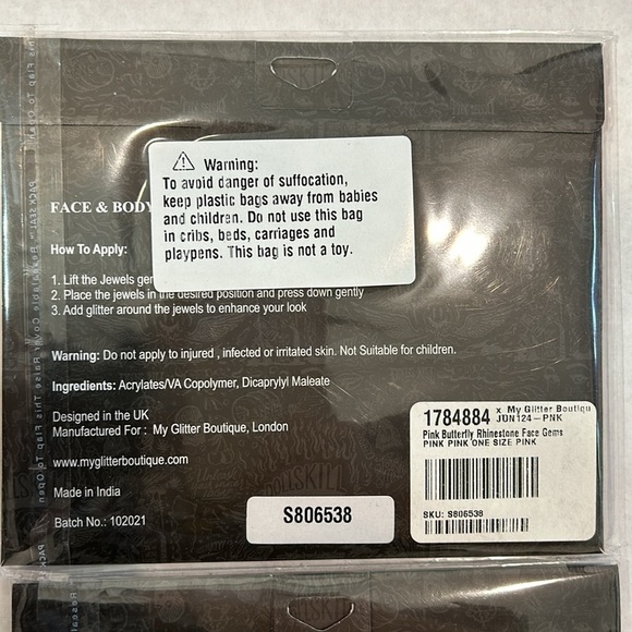 Dolls Kill Face and Body jewels stick on new pink butterfly & gems 2 pack set - Picture 3 of 5